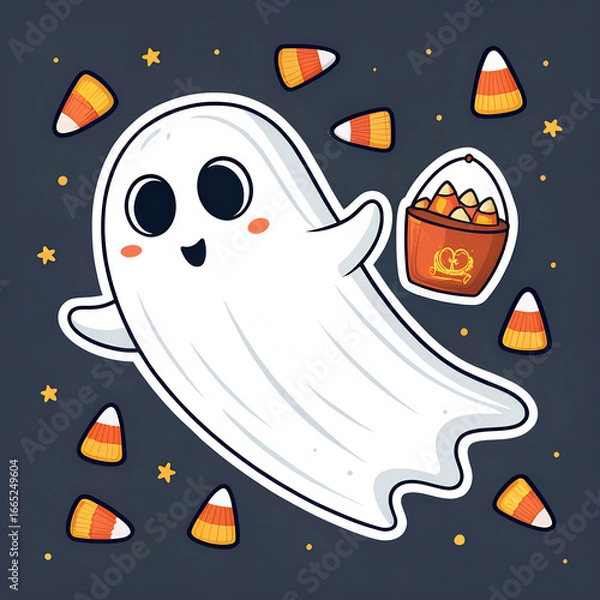 Obraz Happy and cute rocket character illustration with a smiling fish and star in the moon night
