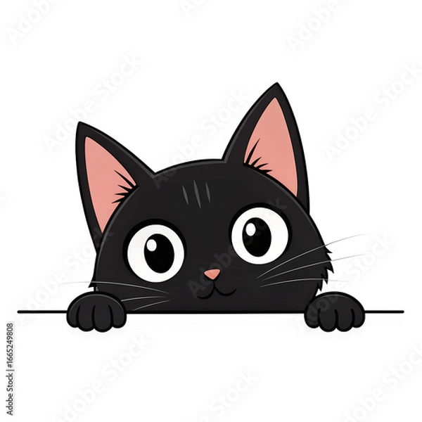 Obraz A cute black kitten with a bow tie, drawn as a vector illustration