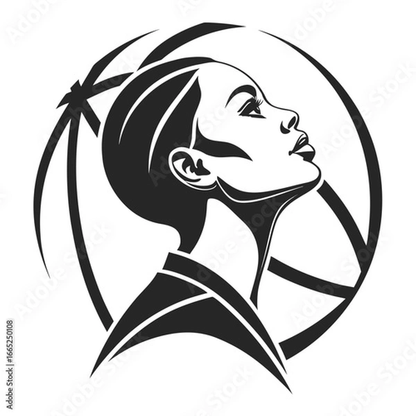 Obraz Sketch of a black silhouette of a woman's face and hair in profile, as a vector logo design