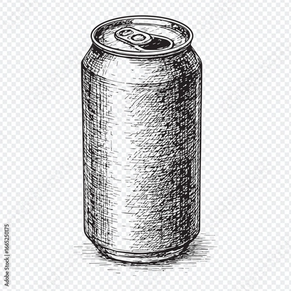 Obraz Vintage Hand-Drawn Soda Can Illustration – Black and White Etching Style for Beverage Packaging Concepts