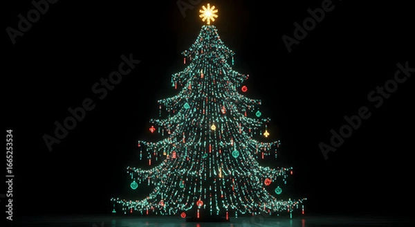 Fototapeta Stunning Christmas tree illuminated with vibrant lights creating a festive holiday atmosphere