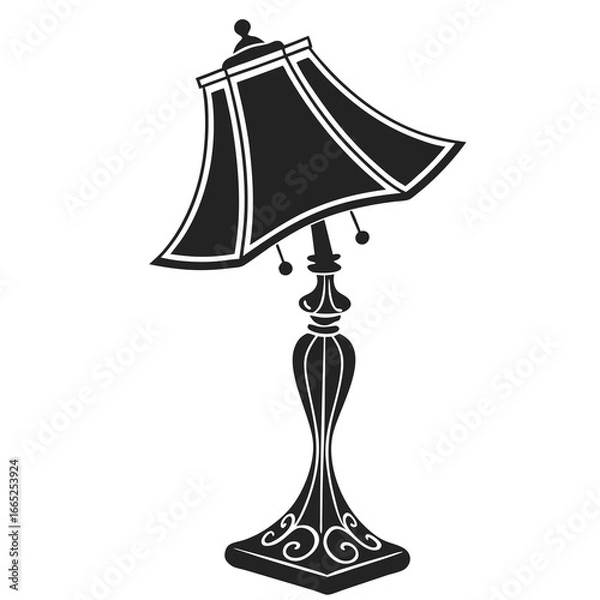 Obraz A vintage table lamp with a glass shade and a wooden base on a white background