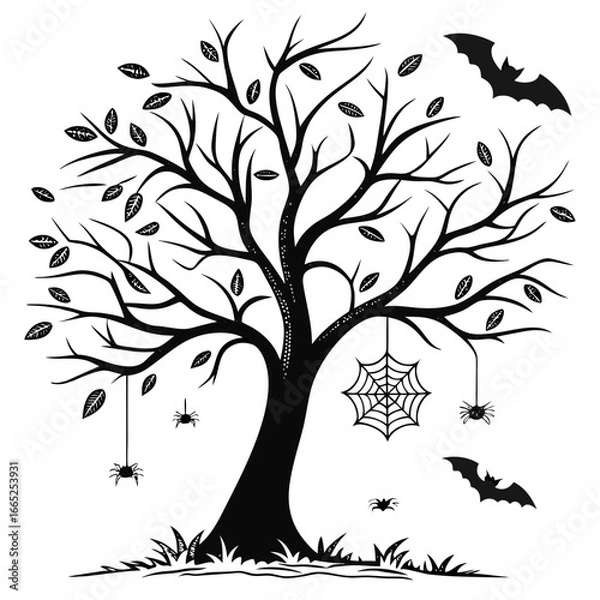 Obraz A stylized black vector tree silhouette with roots and leafy branches, perfect for a nature-inspired design or illustration