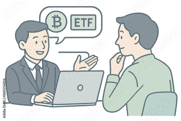 Fototapeta Business discussion on bitcoin etf in contemporary office setting with digital technology