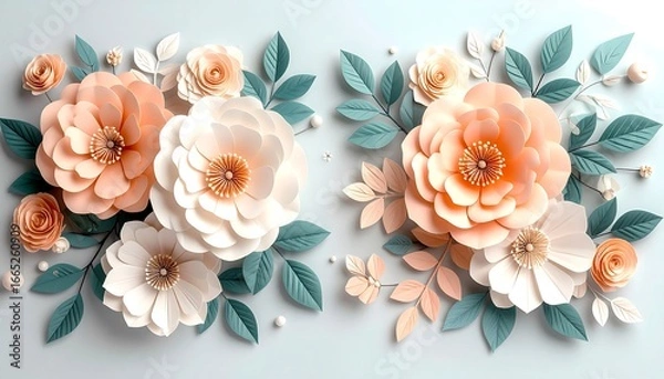 Fototapeta Peach  White Paper Flowers.