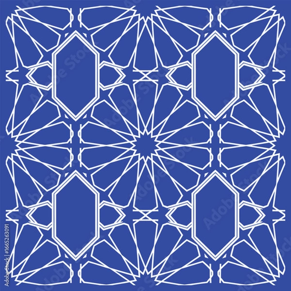 Obraz Geometric islamic seamless pattern on cobalt blue
