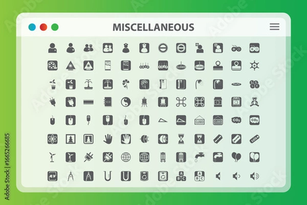 Fototapeta Massive Multipurpose Vector Icon Bundle – Business, Finance, Medical, Technology, Communication, Transport, Sports, Food, Weather, Commerce and User Interface Icons Set