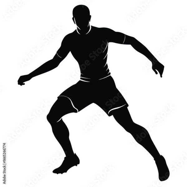Fototapeta Dynamic Black Silhouette of Soccer Player in Action Ready to Kick or Pass Ball
