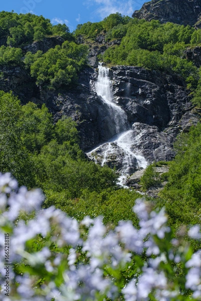 Obraz beautiful mountain waterfall among greenery