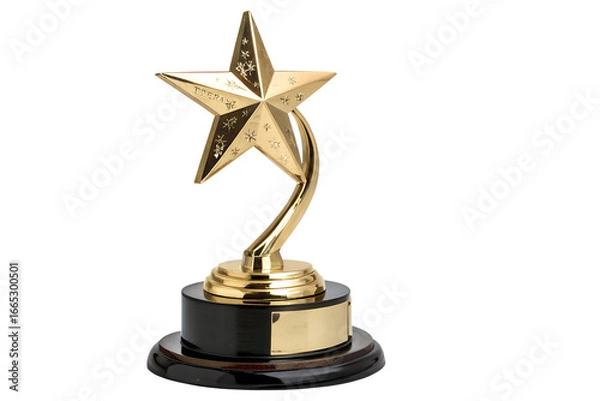 Fototapeta Golden star award trophy, a symbol of excellence and recognition, elegantly designed with a polished base, representing achievement and victory in any endeavor
