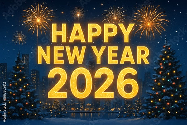 Fototapeta 3D animation of Welcome 2026, Happy New year's eye for 2026
