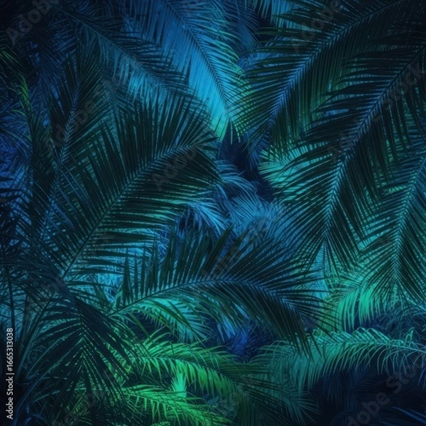 Fototapeta A vibrant and exotic palm leaf pattern in a tropical jungle