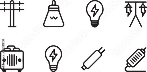 Fototapeta Vector illustration of a set of kitchen utensils in a creative light bulb style