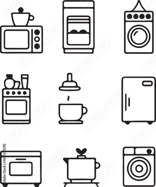 Fototapeta Household and kitchen appliances icon set in vector illustration
