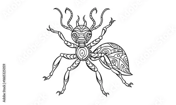 Obraz Fire ant t shirt design silhouette and vector line art, detailed high quality illustration, perfect for mindfulness, relaxation, stress relief, adult coloring books, printable artwork.