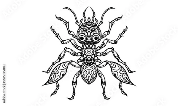 Obraz Fire ant t shirt design silhouette and vector line art, detailed high quality illustration, perfect for mindfulness, relaxation, stress relief, adult coloring books, printable artwork.