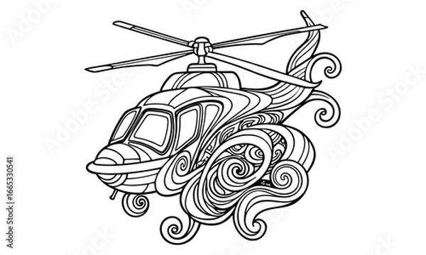 Obraz Helicopter t shirt design silhouette and vector line art, detailed high quality illustration, perfect for mindfulness, relaxation, stress relief, adult coloring books, printable artwork.