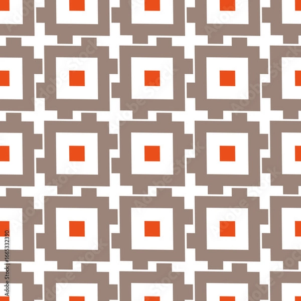 Fototapeta Geometric Repeating Square Pattern in Orange and Beige