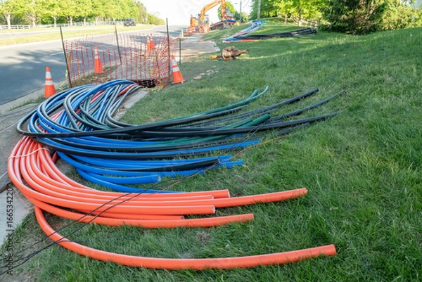 Obraz Telecom Lines Ready for Deployment. High-contrast tubing in engineering setup