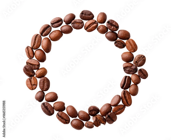 Fototapeta Circular arrangement of roasted coffee beans on transparent background, PNG
