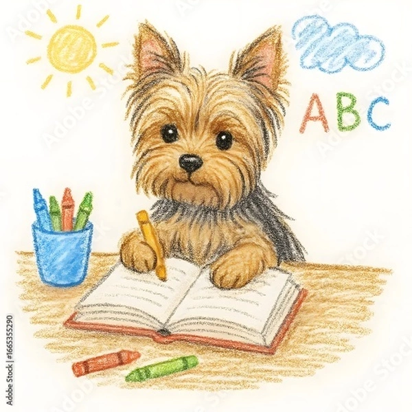 Obraz 요크셔 테리어, 크레용 아트 일러스트, jpeg (Yorkshire Terrier, crayon art Illustration, jpeg)