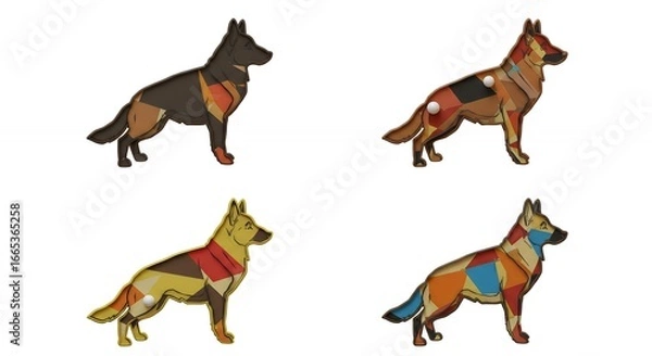 Fototapeta German shepherd dog color variations silhouettes