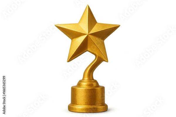 Fototapeta Golden star award trophy standing on a transparent background, representing achievement, recognition and success
