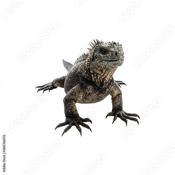 Fototapeta Realistic iguana lizard standing isolated on white bckground exotic reptile animal photography
