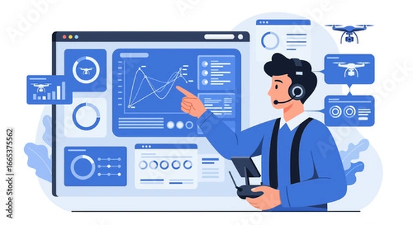 Fototapeta Professional Drone Operator Monitoring Data Analytics and Performance Metrics on a Dashboard