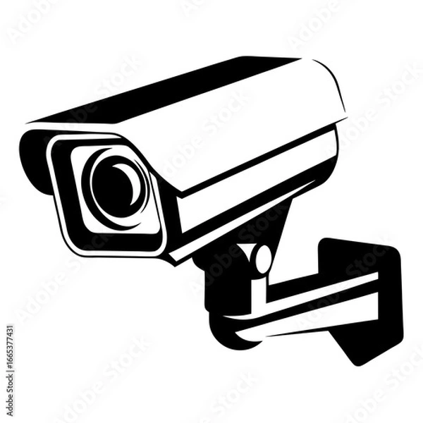 Obraz High contrast vector drawing of a security camera mounted on a wall