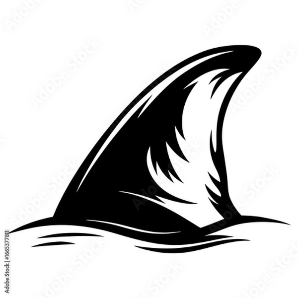 Obraz Menacing shark fin above the water surface in black and white style