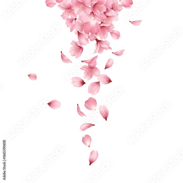 Fototapeta Delicate pink cherry blossom petals falling gently in the spring air, creating a beautiful and soft natural pattern, isolated on transparent background