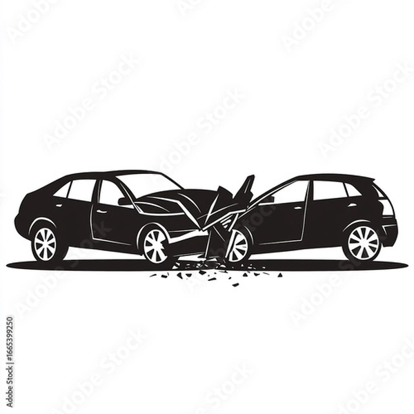 Fototapeta Stylized Black and White Vector Illustration of a Destructive Head-On Car Crash.
