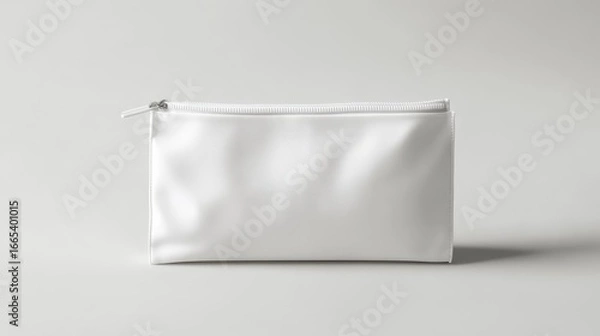 Fototapeta A simple white pouch bag with a zipper.  It's a blank template, perfect for showing off food or health products.  The design includes a hanging hole.
