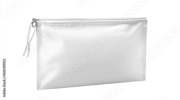 Fototapeta A simple white pouch bag with a zipper.  It's a blank template, perfect for showing off food or health products.  The design includes a hanging hole.
