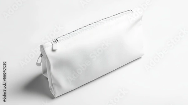 Fototapeta A simple white pouch bag with a zipper.  It's a blank template, perfect for showing off food or health products.  The design includes a hanging hole.
