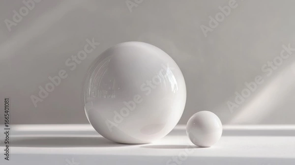 Fototapeta A simple, white studio scene with a half-sphere and small ball for showcasing products.  Perfect for presentations.
