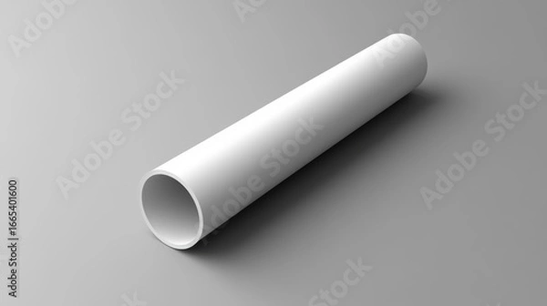 Fototapeta A white paper tube, shown in a 3D image, looks very real against a gray background.
