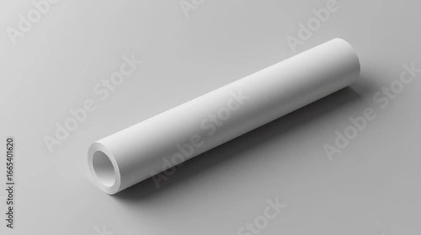 Fototapeta A white paper tube, shown in a 3D image, looks very real against a gray background.
