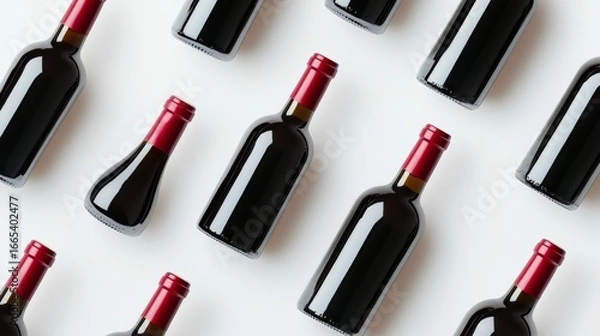 Fototapeta Empty red wine bottles on a white background.  Perfect for label design or branding.
