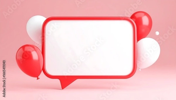 Obraz Red speech bubble with white balloons on a pink background