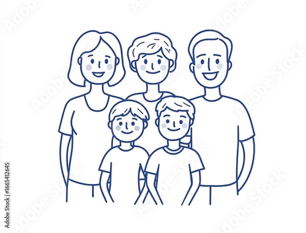 Fototapeta Charming linear portrait of a family with two children in a harmonious arrangement