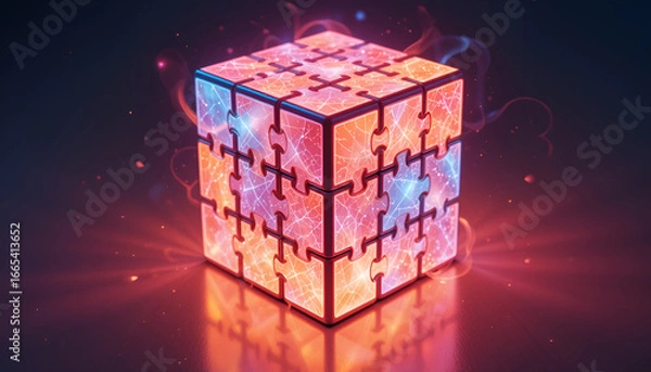 Obraz Dynamic glowing puzzle cube symbolizes complex problem solving and innovative business solutions