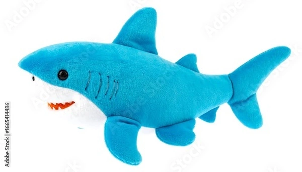 Obraz Blue plush shark toy against white background
