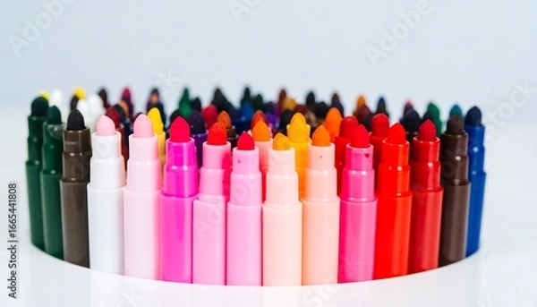 Obraz A vibrant array of colorful markers arranged in a circle, showcasing a variety of hues and tones.