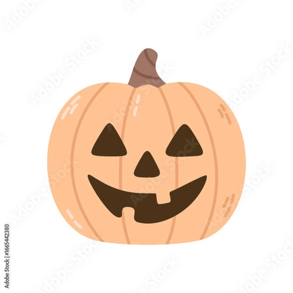 Fototapeta Halloween pumpkin with carved eyes and smiling face. Vector isolated illustration.