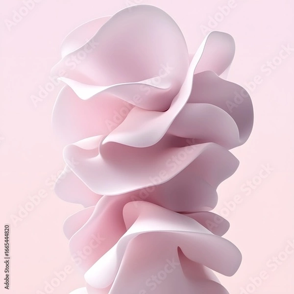Fototapeta Abstract Pink Fluid Sculpture Waves, 3D Render Soft Pastel Swirls Design