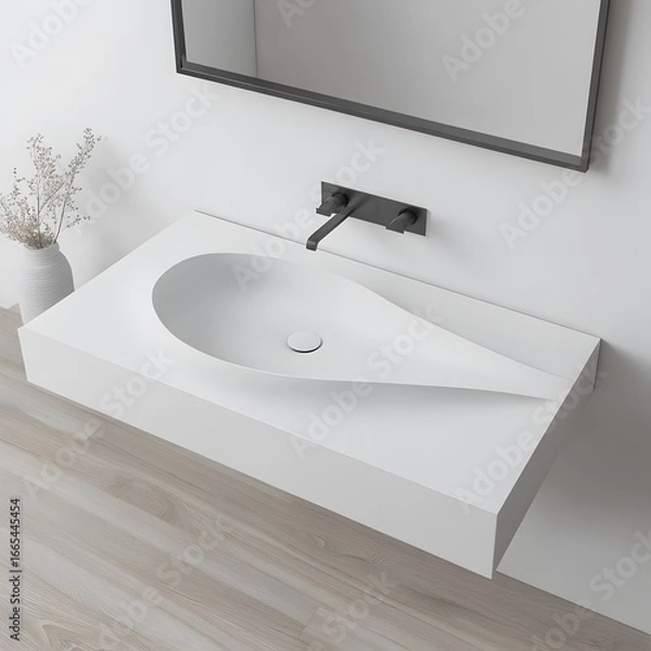 Obraz Modern Minimalist Bathroom Sink Design with Wall Mounted Faucet