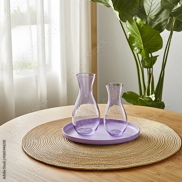 Fototapeta Lavender Glass Pitchers on Table Setting