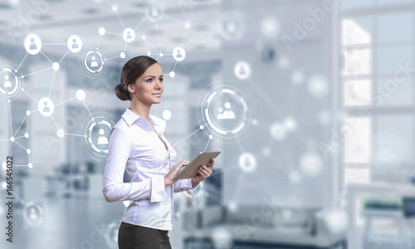 Fototapeta Networking and wireless connection. Mixed media